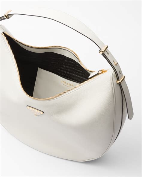 White Prada Arqué Large Leather Shoulder Bag